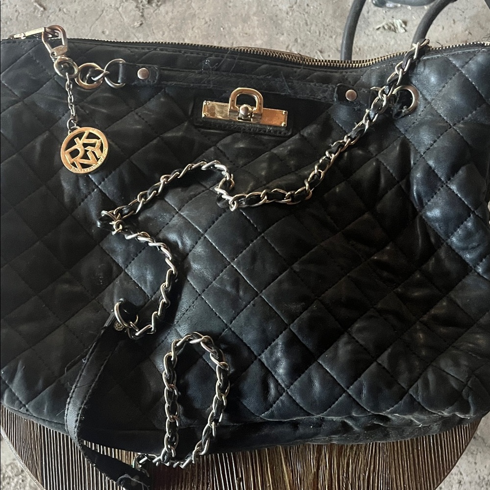 DKNY Black Quilted Shoulder Bag with Chain